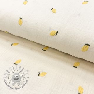 Mussola/Doppia garza EMBROIDERY Fruit natural yellow
