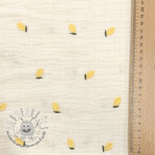 Mussola/Doppia garza EMBROIDERY Fruit natural yellow