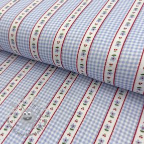 Mussola/Doppia garza Flowers check blue digital print