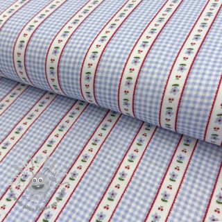 Mussola/Doppia garza Flowers check blue digital print