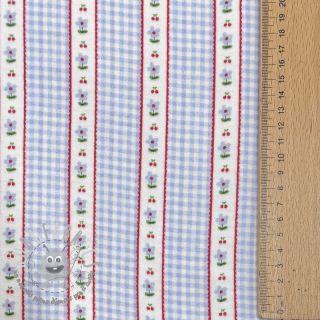 Mussola/Doppia garza Flowers check blue digital print