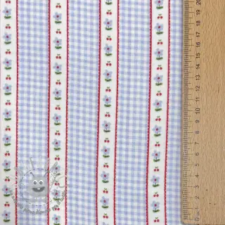 Mussola/Doppia garza Flowers check blue digital print