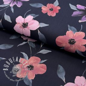 Tessuto di cotone VISCOSE Flowers navy digital print