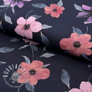 Tessuto di cotone VISCOSE Flowers navy digital print
