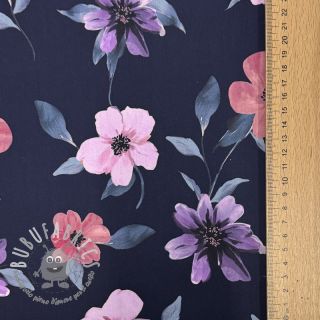 Tessuto di cotone VISCOSE Flowers navy digital print