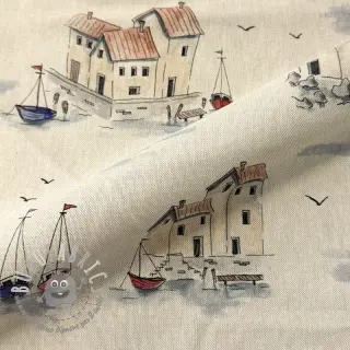 Tessuto decorativo Linenlook Seaside House View digital print