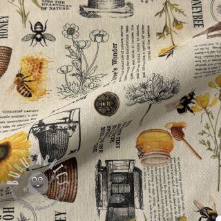 Tessuto decorativo Linenlook Bee Honey Recipe digital print