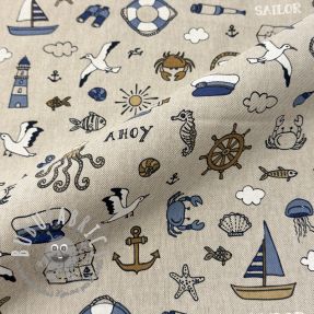 Tessuto decorativo Linenlook premium Nautical Doodle