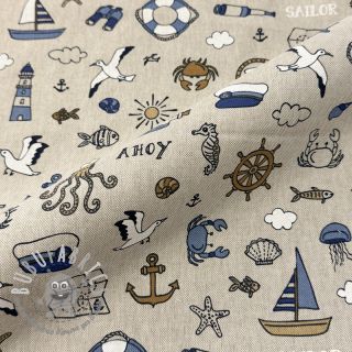 Tessuto decorativo Linenlook premium Nautical Doodle