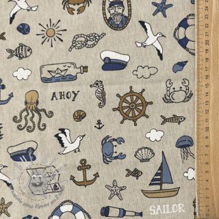 Tessuto decorativo Linenlook premium Nautical Doodle