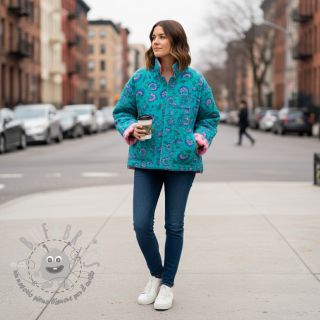 Mussola/Doppia garza STEPPED Flowers petrol