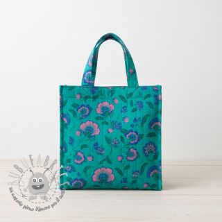 Mussola/Doppia garza STEPPED Flowers petrol