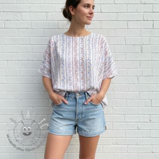 Mussola/Doppia garza Leaves in stripes digital print ORGANIC