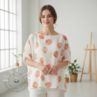 Mussola/Doppia garza Strawberries digital print