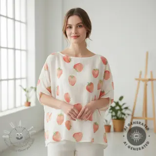 Mussola/Doppia garza Strawberries digital print
