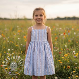 Mussola/Doppia garza Flowers check blue digital print