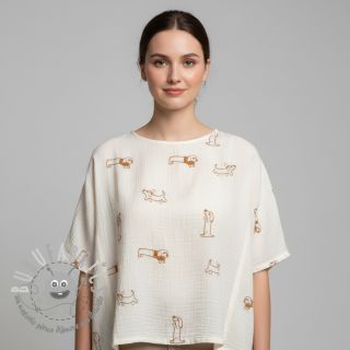 Mussola/Doppia garza EMBROIDERY Dogs ecru