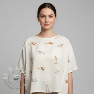 Mussola/Doppia garza EMBROIDERY Dogs ecru