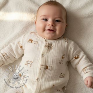 Mussola/Doppia garza EMBROIDERY Dogs ecru