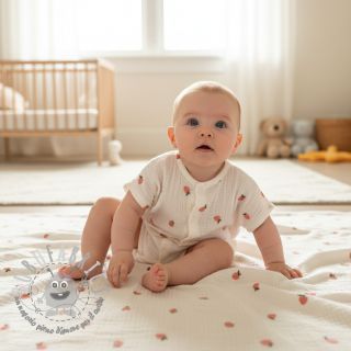 Mussola/Doppia garza EMBROIDERY Fruit natural peach