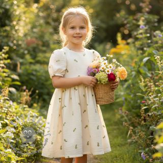 Mussola/Doppia garza EMBROIDERY Fruit natural green