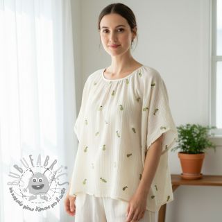 Mussola/Doppia garza EMBROIDERY Fruit natural green