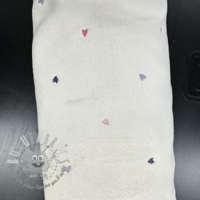 Tessuto per cappotti TEDDY EMBROIDERY Hearts ecru 2nd class