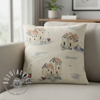 Tessuto decorativo Linenlook Seaside House View digital print