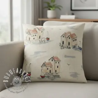Tessuto decorativo Linenlook Seaside House View digital print