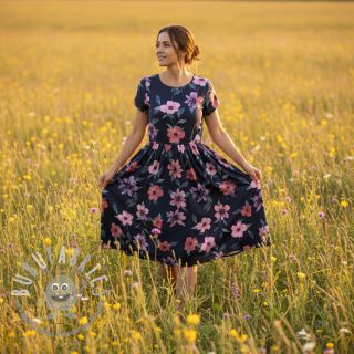 Tessuto di cotone VISCOSE Flowers navy digital print