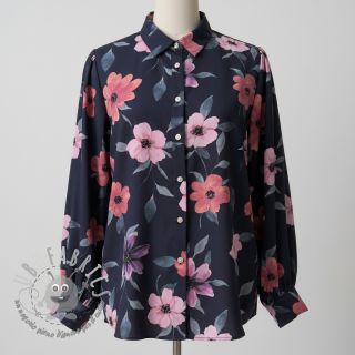 Tessuto di cotone VISCOSE Flowers navy digital print