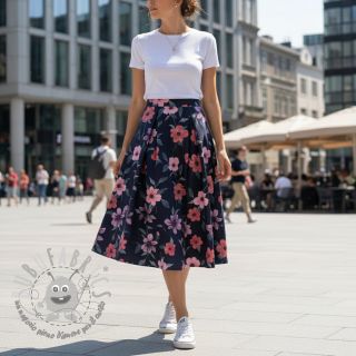 Tessuto di cotone VISCOSE Flowers navy digital print