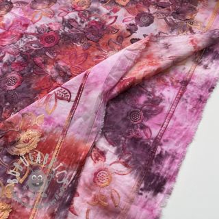 Tessuto di cotone TIE DYE EMBROIDERY Flora design D