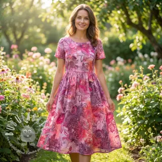 Tessuto di cotone TIE DYE EMBROIDERY Flora design D