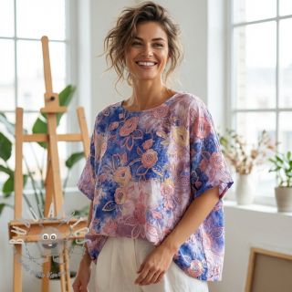 Tessuto di cotone TIE DYE EMBROIDERY Flora design C