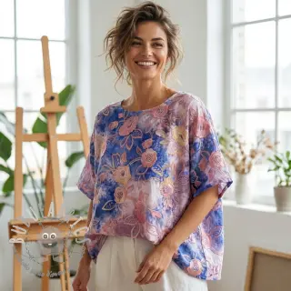 Tessuto di cotone TIE DYE EMBROIDERY Flora design C