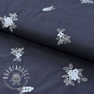 Tessuto di cotone VOILE EMBROIDERY Flowers navy