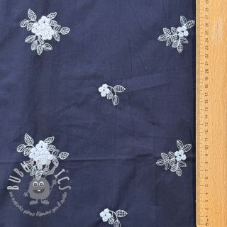 Tessuto di cotone VOILE EMBROIDERY Flowers navy
