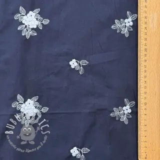 Tessuto di cotone VOILE EMBROIDERY Flowers navy