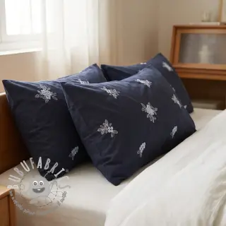 Tessuto di cotone VOILE EMBROIDERY Flowers navy