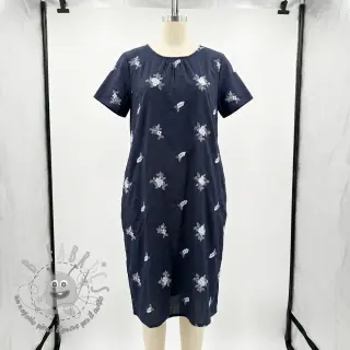 Tessuto di cotone VOILE EMBROIDERY Flowers navy