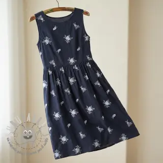 Tessuto di cotone VOILE EMBROIDERY Flowers navy
