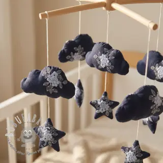 Tessuto di cotone VOILE EMBROIDERY Flowers navy
