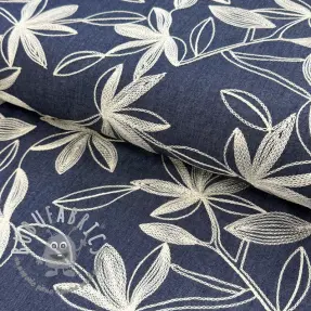 Tessuto di cotone JEANS Embroidery Flowers white