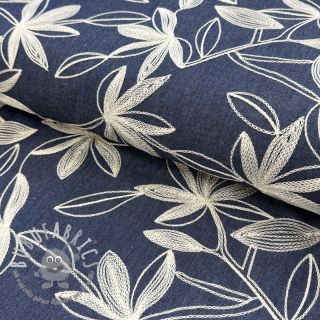 Tessuto di cotone JEANS Embroidery Flowers white