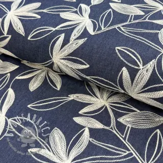 Tessuto di cotone JEANS Embroidery Flowers white