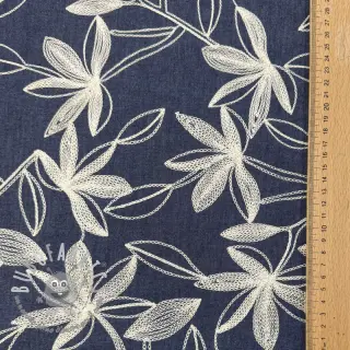 Tessuto di cotone JEANS Embroidery Flowers white