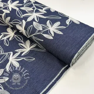 Tessuto di cotone JEANS Embroidery Flowers white