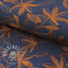 Tessuto di cotone JEANS Embroidery Flowers camel