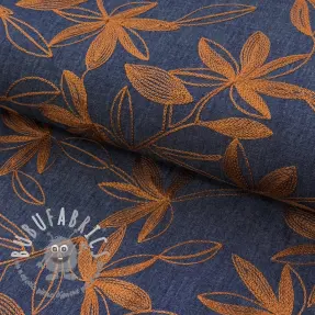Tessuto di cotone JEANS Embroidery Flowers camel